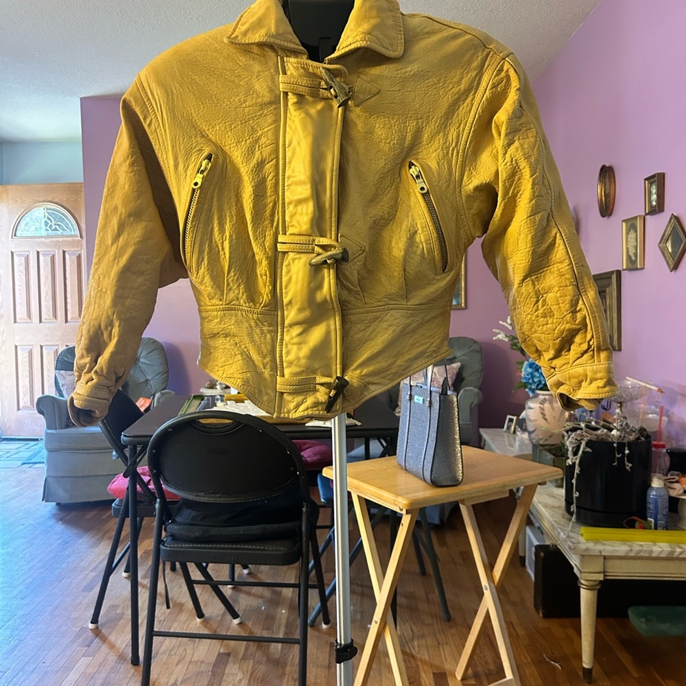Andrew Marc Mustard Leather Bomber Jacket